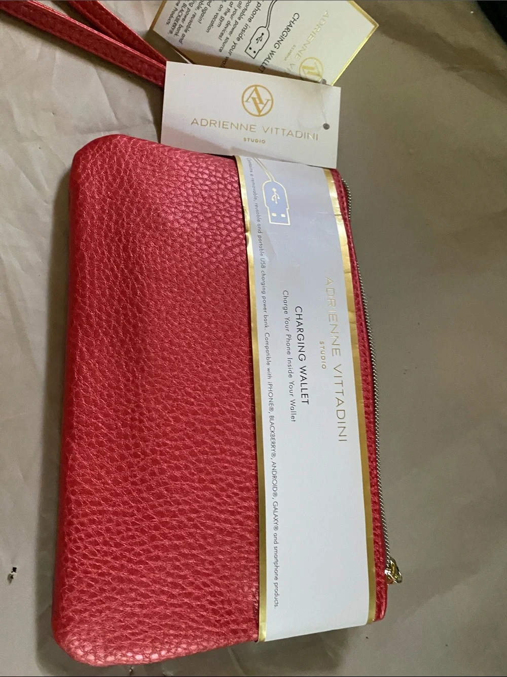 Adrienne Vittadini Red and Gold Charging Wallet